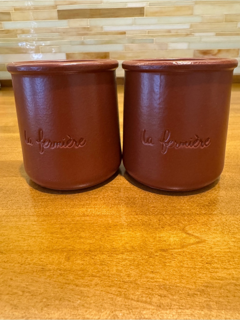 Set of 2 Limited Edition La Fermiere Terracotta Yogurt Pots Brown